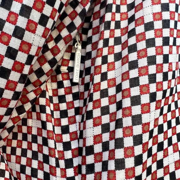 Tory, Burch, top, size 8, color, off-white, black, and red checkerboard pattern. - Picture 7 of 14